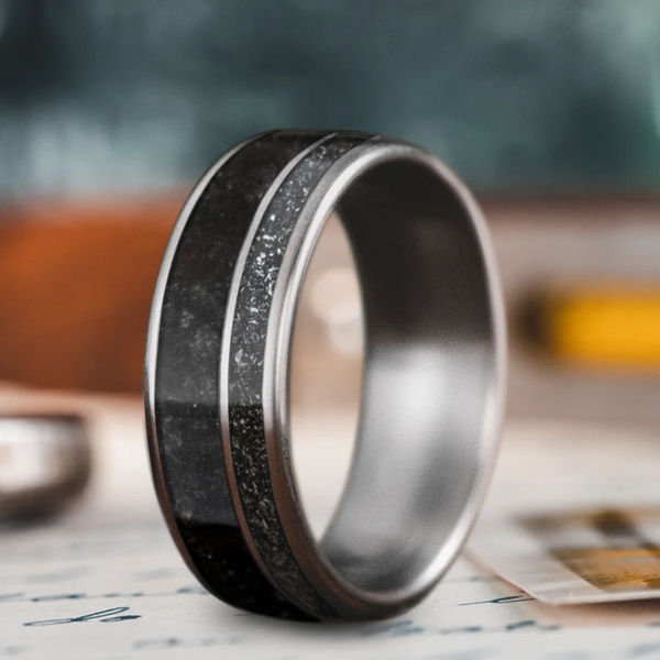 Custom Design - 2-Inlay Offset Band Ring -uwv5z3
