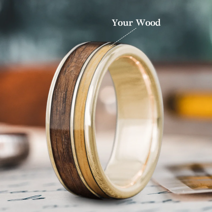 Custom Design - 2-Inlay Offset Band Ring -z626fj