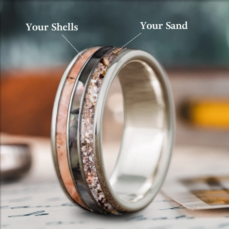 Custom Design - 3-Inlay Narrow Center Ring -9hmtkf