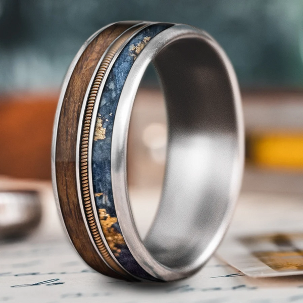 Custom Design - 3-Inlay Metal Center Ring -0hvgtc
