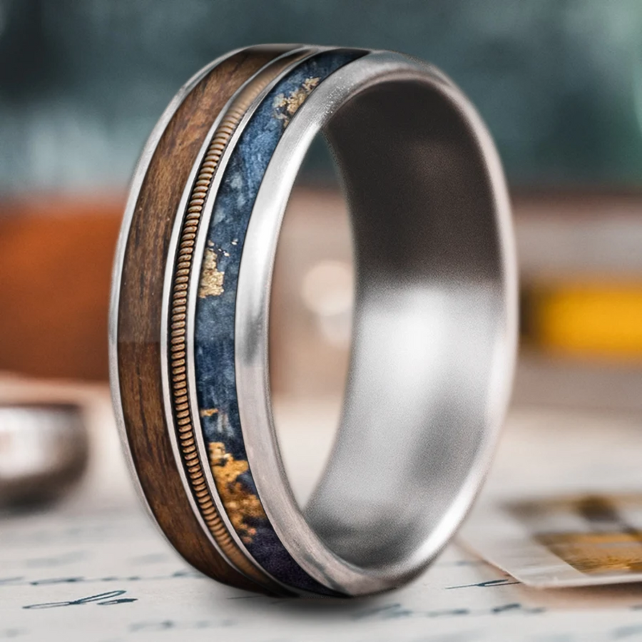 Custom Design - 3-Inlay Metal Center Ring -0hvgtc
