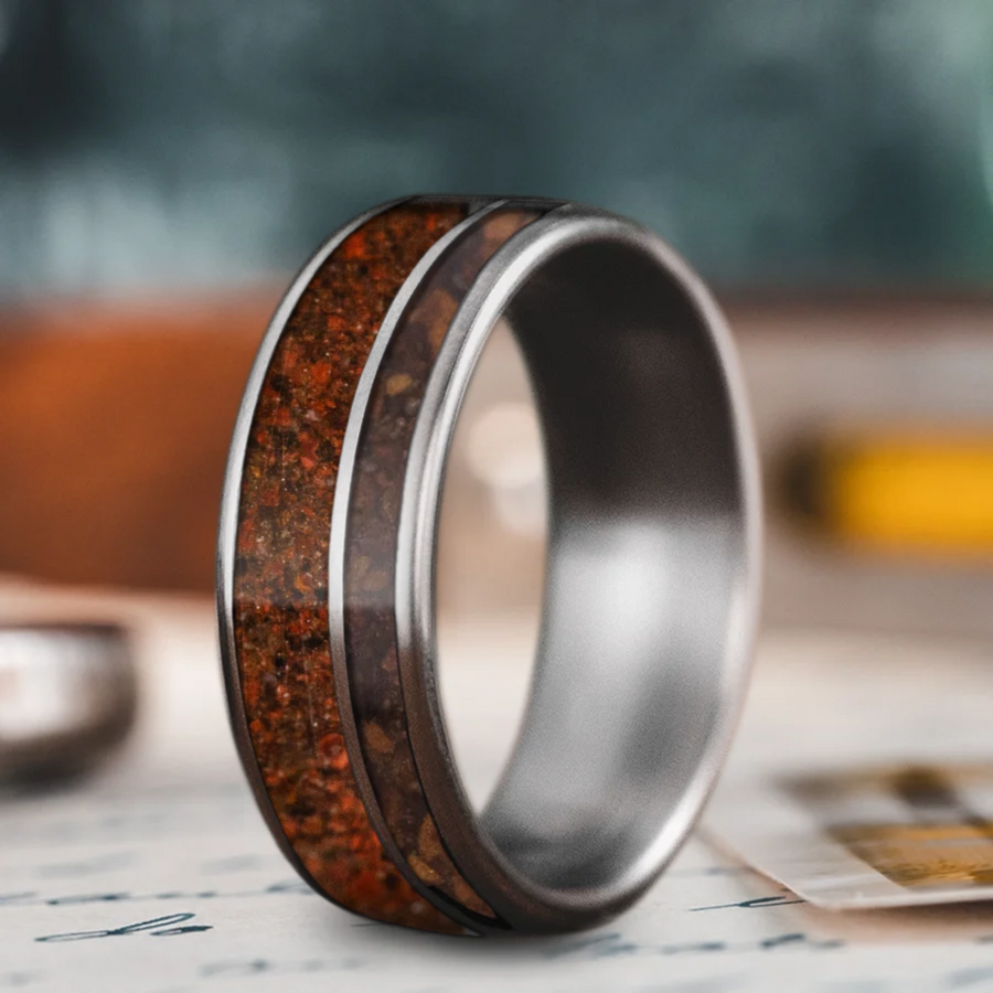 Custom Design - 2-Inlay Offset Band Ring -j78hg4