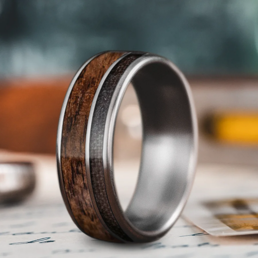Custom Design - 2-Inlay Offset Band Ring -99km4v