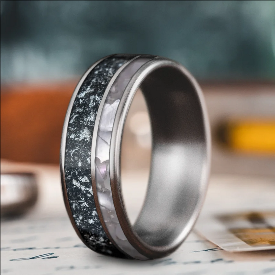 Custom Design - 2-Inlay Offset Band Ring -6ax3yk