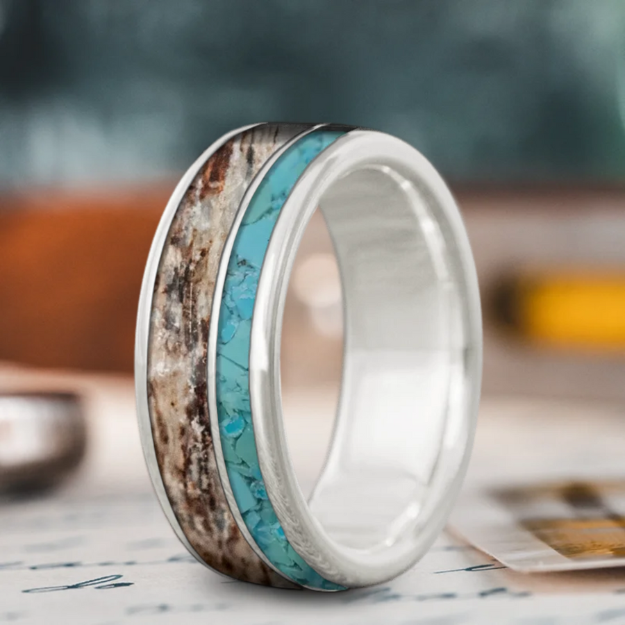 Custom Design - 2-Inlay Offset Band Ring -4oyz76