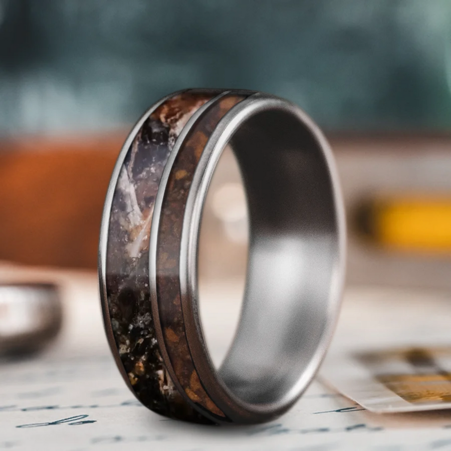Custom Design - 2-Inlay Offset Band Ring -f2ro82