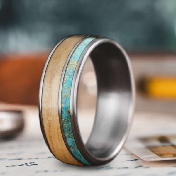 Custom Design - 2-Inlay Offset Band Ring -1cswj7