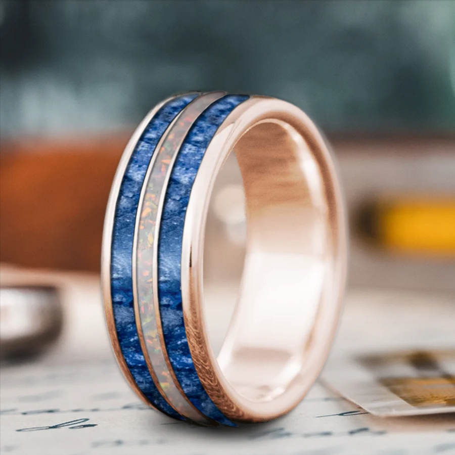Custom Design - 3-Inlay Narrow Center Ring -7dj4u3