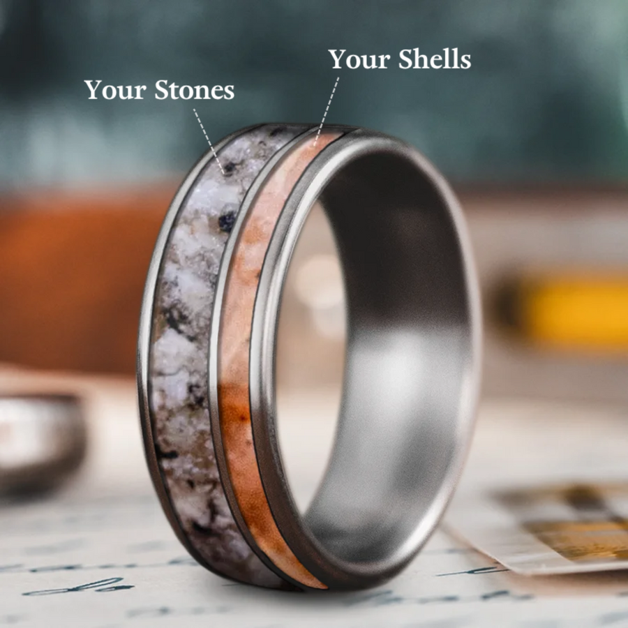 Custom Design - 2-Inlay Offset Band Ring -587red
