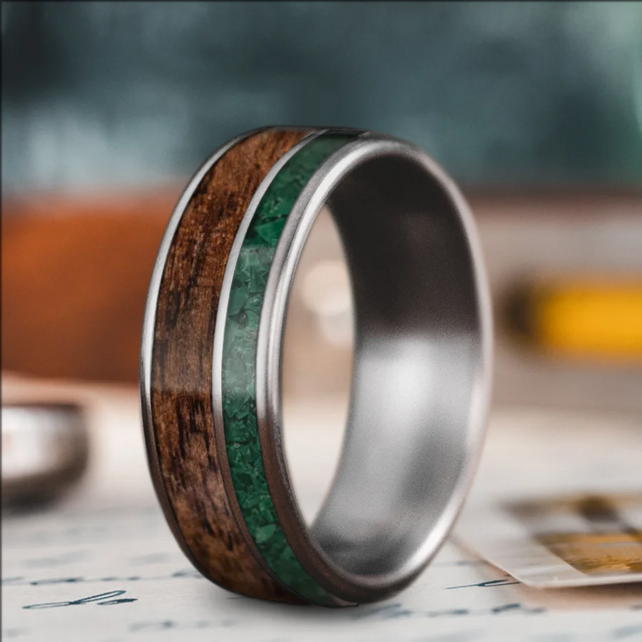 Custom Design - 2-Inlay Offset Band Ring -ko5td9