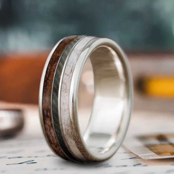 Custom Design - 3-Inlay Narrow Center Ring -kd9fvb