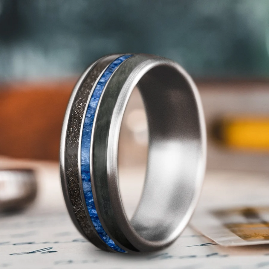 Custom Design - 3-Inlay Narrow Center Ring -goufro