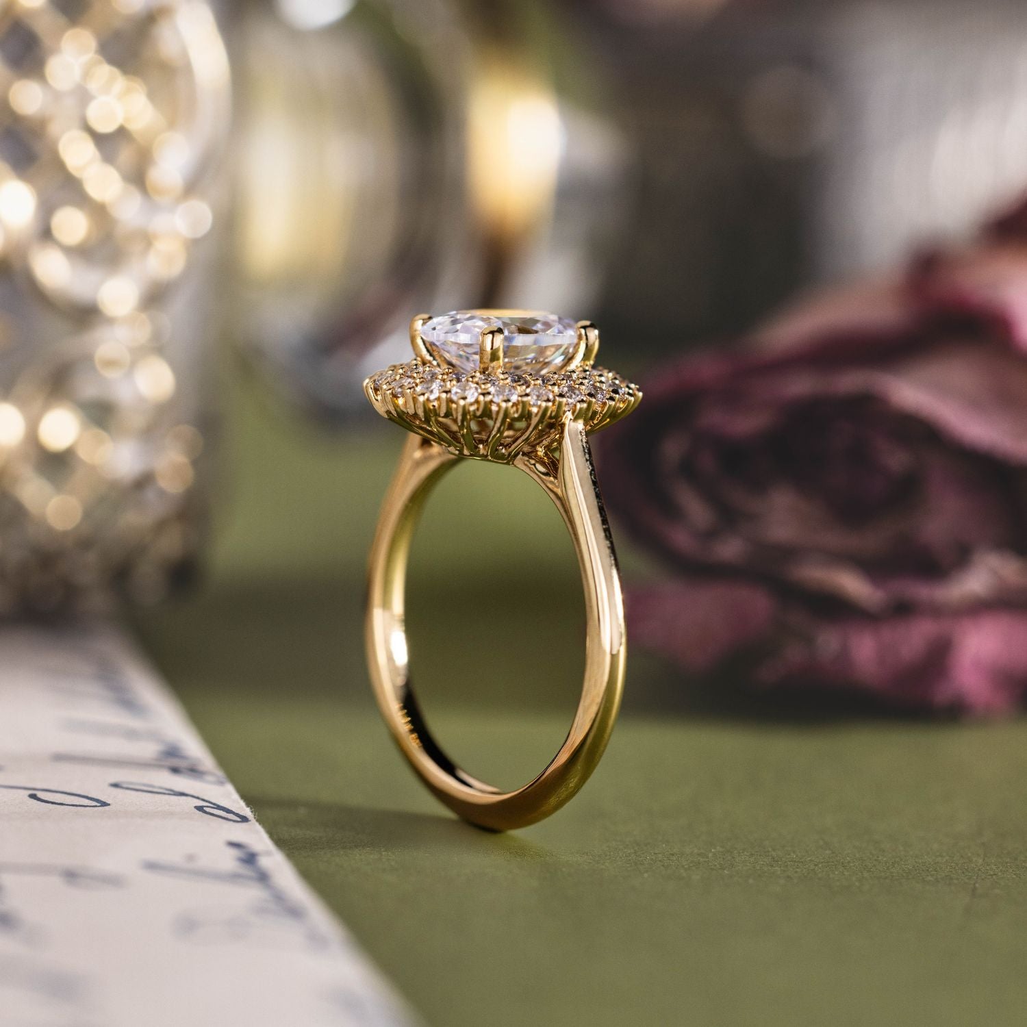 The Evangeline |Oval Diamond Engagement Ring with Double Diamond