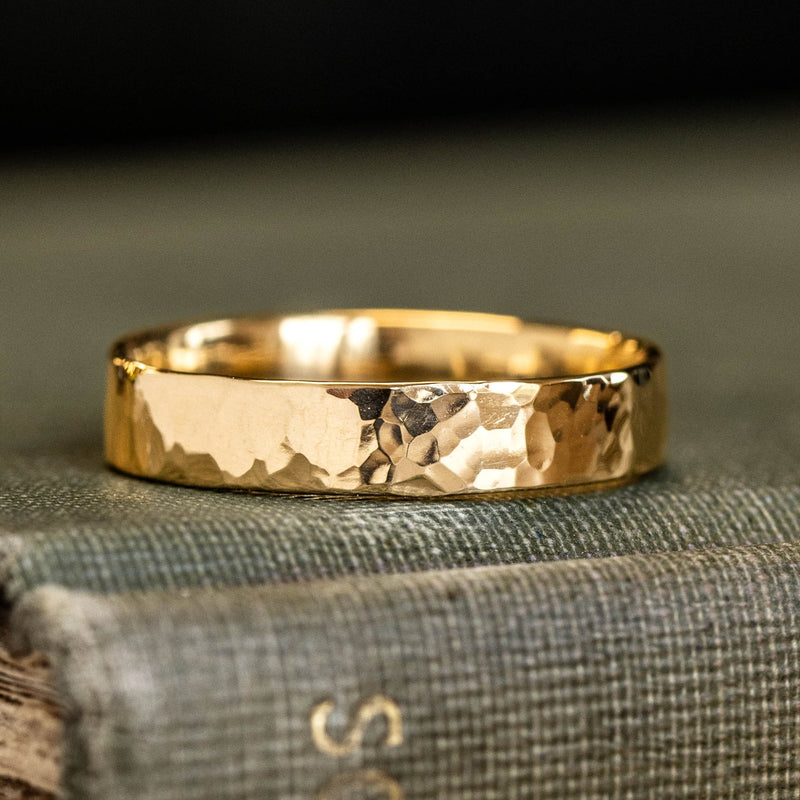 (In-Stock) The Edisto | Women's Hammered 10k Yellow Gold Wedding Band - 8.25 | 4mm Wide