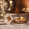 The Eileen, Dawn, & Jurassic - His and Hers Wedding Set with Engagement Ring