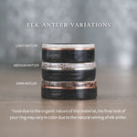 The Frontiersman in Silver | Men's Silver Wedding Band with Whiskey Barrel Wood & Elk Antler