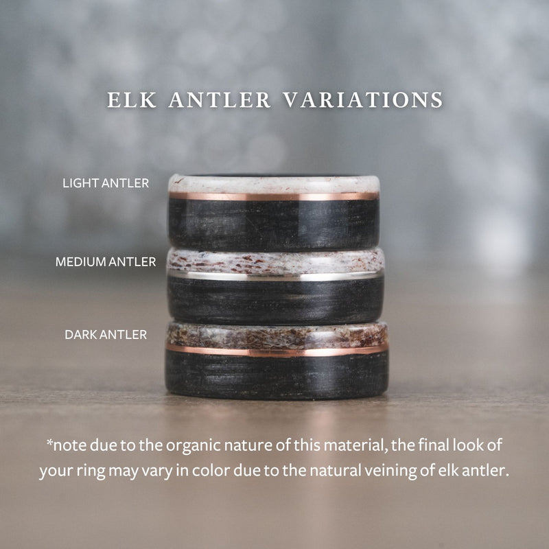 The Frontiersman in Silver | Men's Silver Wedding Band with Whiskey Barrel Wood & Elk Antler