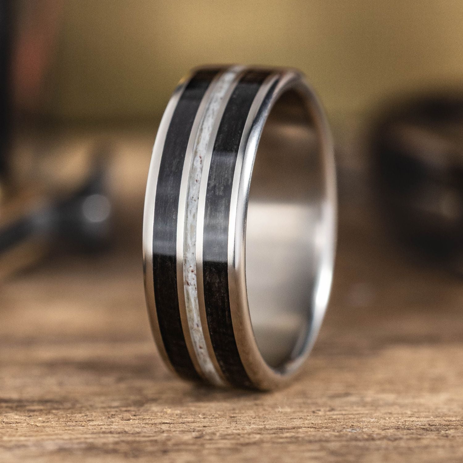 Men's Titanium Band - Size 10.25 | 8mm Whiskey Barrel & Elk Antler ...