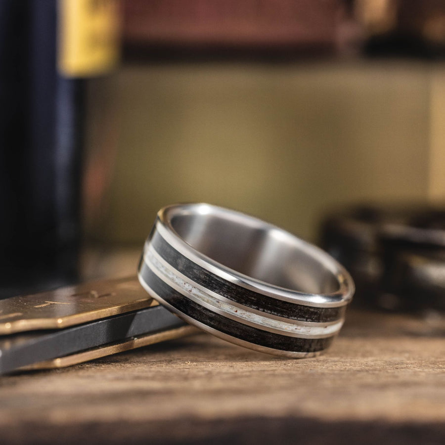frontiersman-mens-titanium-wedding-band-whiskey-barrel-wood-elk-antler