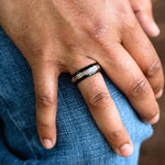 The Frontiersman | Men's Whiskey Barrel & Elk Antler Wedding Band with Dual Metal Inlays