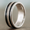 The Frontiersman | Men's Gold Wedding Band with Black Whiskey Barrel Wood & Elk Antler
