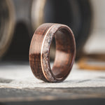 The High Country | Men's Antique Walnut Wood Wedding Band with Elk Antler & Offset Metal Inlay