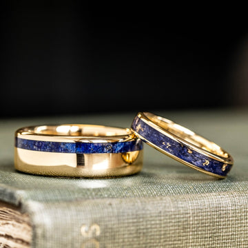 Shown: Pharaoh 10k Yellow Gold 6mm Width | Starry Night 10k Yellow Gold 4mm Width 