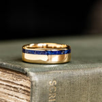 The Pharaoh | Men's Gold Wedding Band with Offset Lapis Lazuli