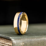 The Pharaoh | Men's Gold Wedding Band with Offset Lapis Lazuli