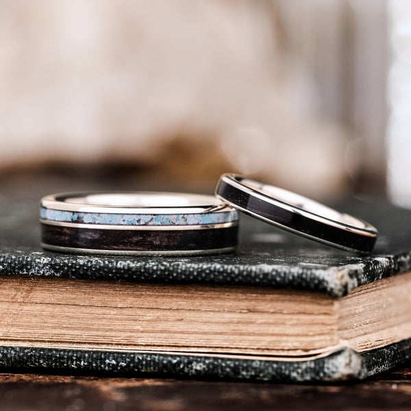The Spirit of Sonora & The Helen - Black Whiskey Barrel Sterling Silver Wedding Ring Set