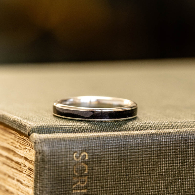 The Helen | Women's Silver Ring with Whiskey Barrel Wood Inlay