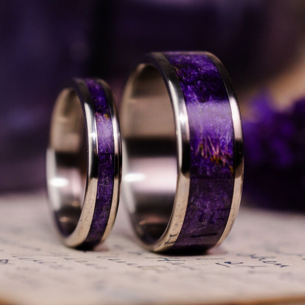 impressionist-cassat-floral-purple-titanium-wedding-ring-set-lavender-rustic-and-main