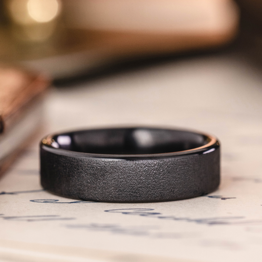 The Aerodyne Noir Men's Brushed Black Titanium Wedding Band ::  Shown in 6mm Wide | Black Titanium