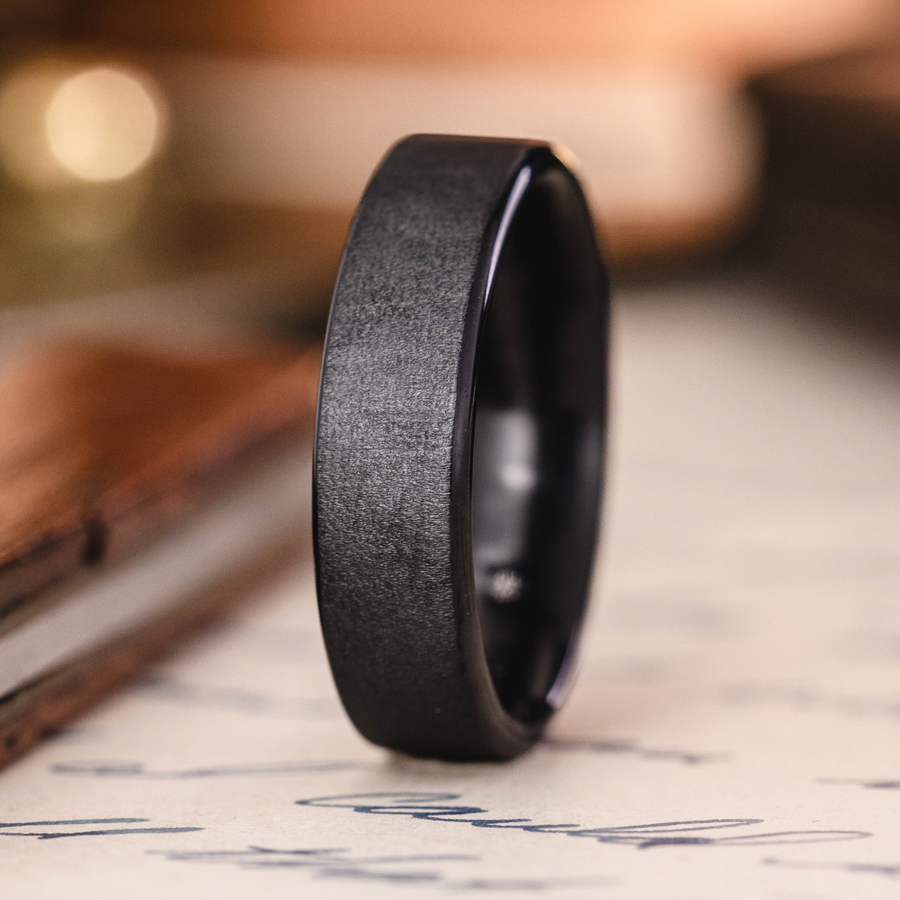 The Aerodyne Noir Men's Brushed Black Titanium Wedding Band ::  Shown in 6mm Wide | Black Titanium