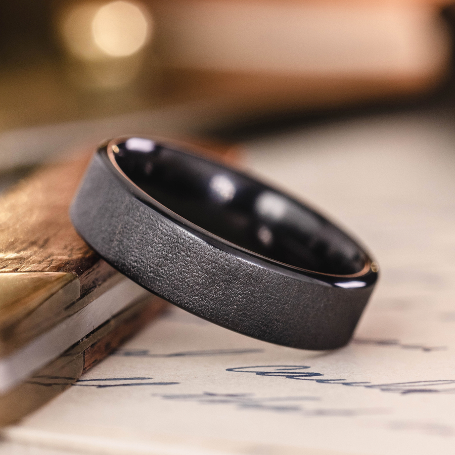 The Aerodyne Noir Men's Brushed Black Titanium Wedding Band ::  Shown in 6mm Wide | Black Titanium