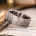 in-stock-apollo-mens-faceted-titanium-wedding-band-14k-rose-gold-offset-inlay-rustic-and-main :: Shown in 8mm Wide | Titanium