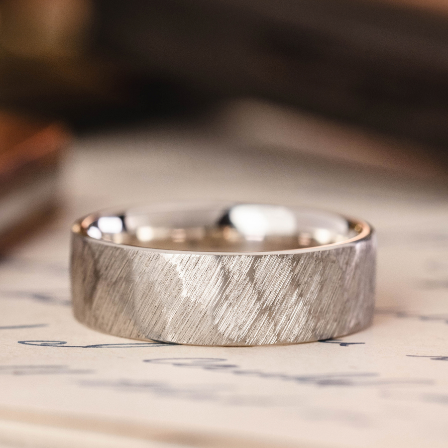 The Apollo Men's Faceted Silver Wedding Band :: Shown in 7mm Wide | Silver