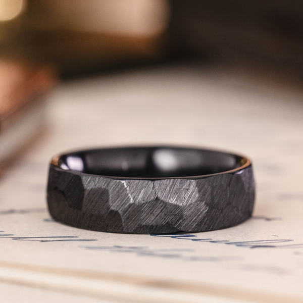The Apollo Noir Men's Faceted Black Titanium Wedding Band :: Shown in 8mm Wide | Black Titanium