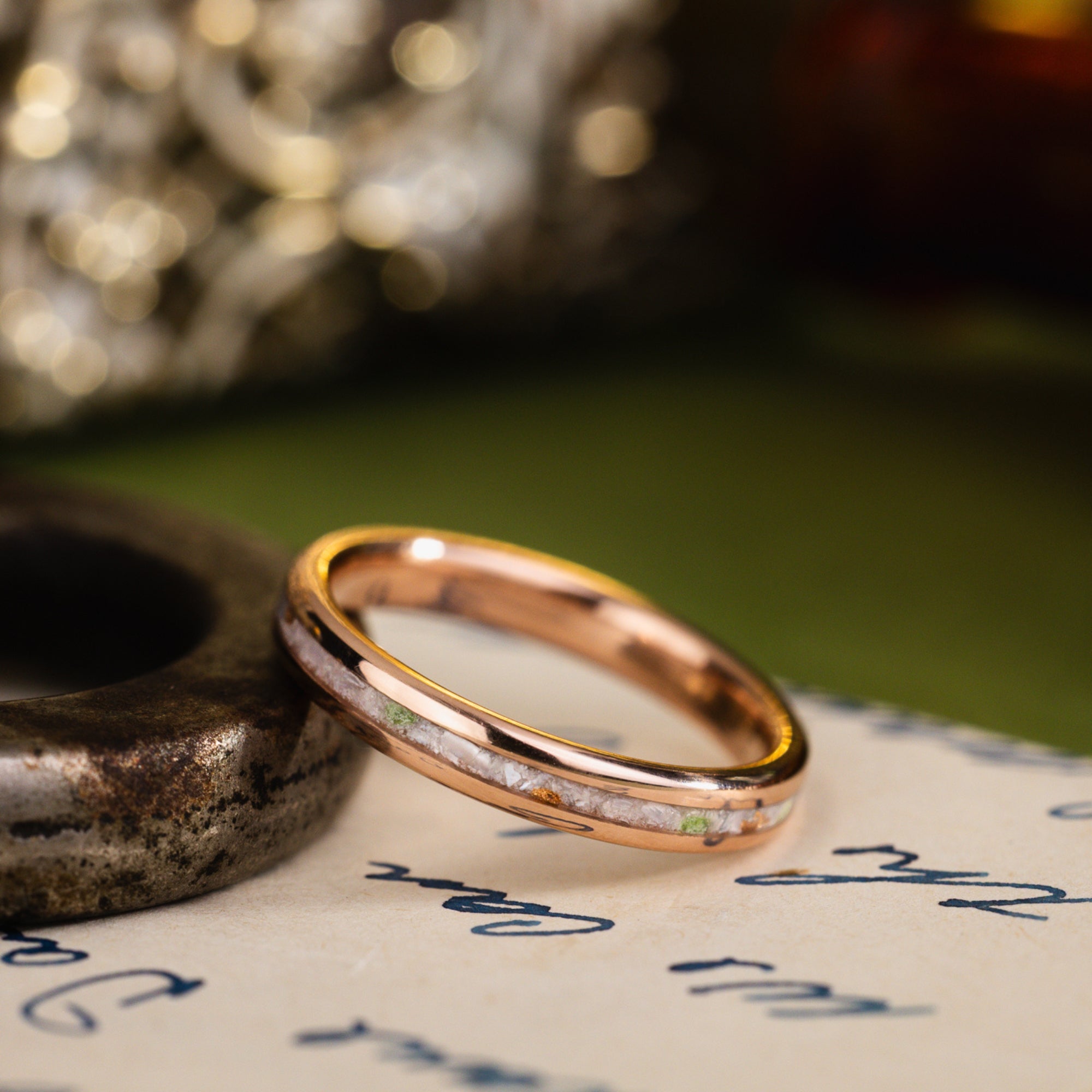 Custom 14k Rose Gold Ring with Mother of Pearl Size 7 3mm Wide Custom 14k Rose Gold Ring with Mother of Pearl Size 7 3mm Wide