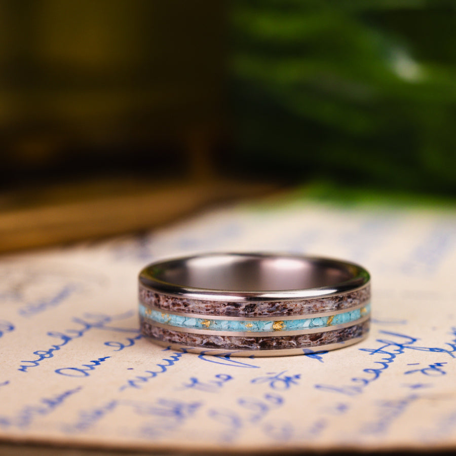 in-stock-custom-mens-titanium-ring-elk-antler-turquoise-gold-flakes-size-8-75-6mm-wide_1