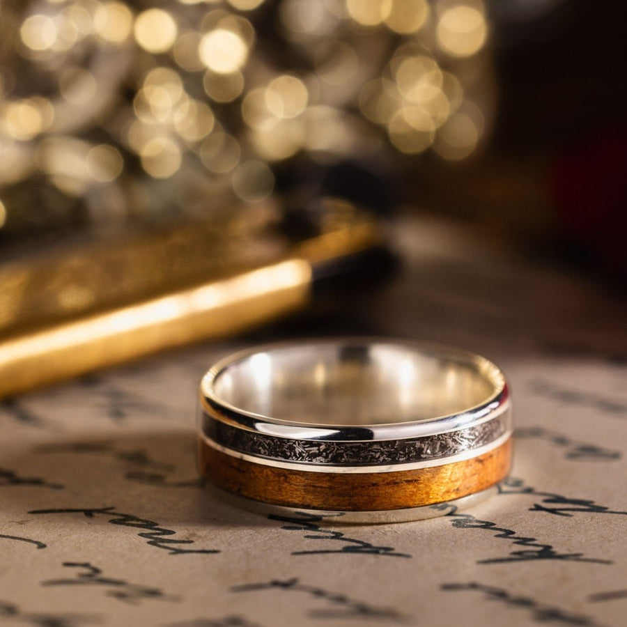 in-stock-custom-mens-titanium-ring-meteorite-dust-koa-wood-size-8-25-7mm-wide