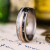 in-stock-custom-titanium-ring-mother-of-pearl-14k-rose-gold-inlay-black-mother-of-pearl-size-7-75-6mm-wide-rustic-and-main