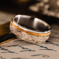 (In-Stock) Custom Titanium Ring with Elk Antler and Bethlehem Olive Wood - Size 9.25 | 7mm Wide