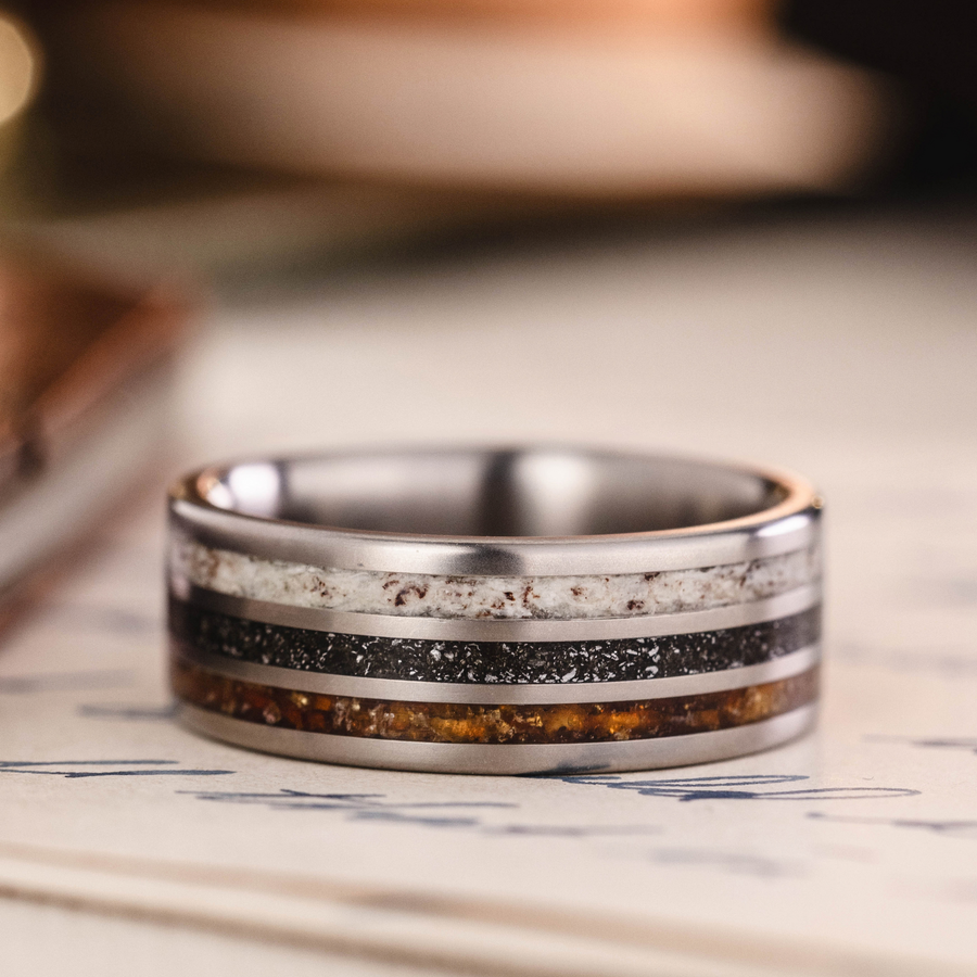 ::Shown in 8mm Wide | Titanium | Medium Antler