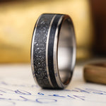 in-stock-mens-titanium-wedding-band-whiskey-barrel-wood-black-meteorite-dark-star-size-9-8mm-wide-rustic-and-main 