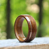 (In-Stock) The USS North Carolina - Teak Wood Wedding Band with Whiskey Barrel and Offset Yellow Gold Inlay - Size 11.75/8mm Wide
