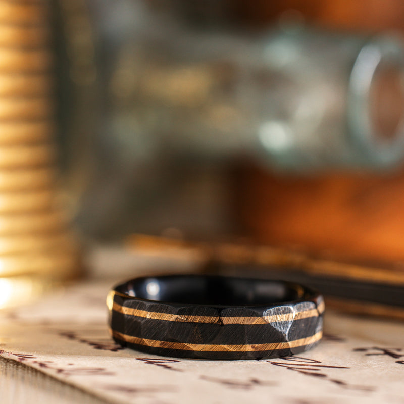 in-stock-the-apollo-renegade-noir-mens-hammered-black-titanium-wedding-band-dual-outer-14k-yellow-gold-inlays-size-11-5-6mm-wide