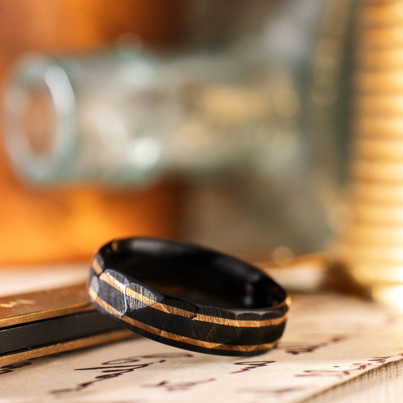 in-stock-the-apollo-renegade-noir-mens-hammered-black-titanium-wedding-band-dual-outer-14k-yellow-gold-inlays-size-11-5-6mm-wide
