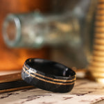 in-stock-the-apollo-titan-noir-mens-hammered-black-titanium-wedding-band-dual-offset-14k-yellow-gold-inlays-size-12-5-8mm-wide