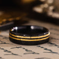 in-stock-the-apollo-titan-noir-mens-hammered-black-titanium-wedding-band-with-dual-offset-14k-yellow-gold-inlays-size-8-6mm-wide